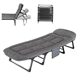Cama Dobrável Portátil 3-em-1, Cama De Camping Com Colchão Integrado e Encosto Ajustável, Resistente 220kg para Acampamento, Praia, Pátio e Soneca no Escritório, Cinza escuro