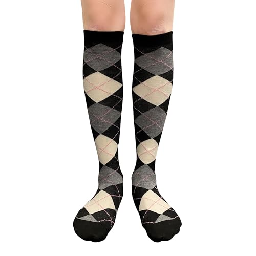 Image of Couver Women's Argyle Knee High Socks - Soft Acrylic Over the Calf Tube Style Socks for Casual Athletic - One Size