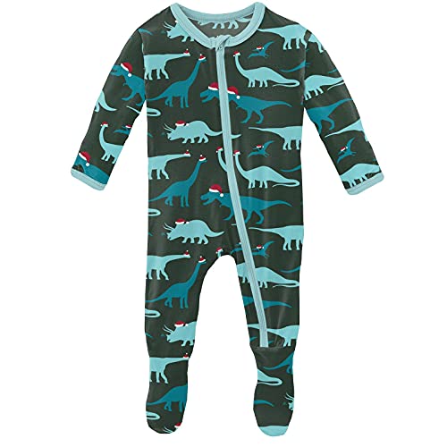 KicKee Print Footies with Zipper, Super Soft One-Piece Jammies, Vintage Seasons Winter Celebrations