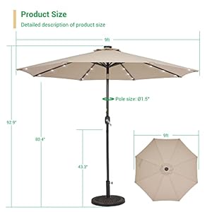 9FT patio umbrella with solar lights umbrella outdoor patio with Push Button Tilt and Crank Market Umbrella 8 Sturdy Ribs UV Protection Waterproof for Garden Deck Backyard Pool