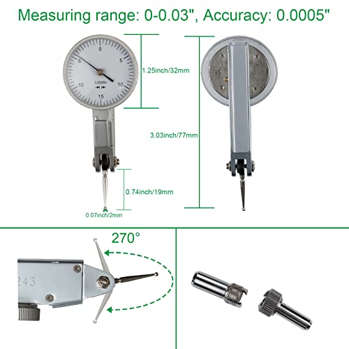 Image of HDLNKAK Professional Dial Test Indicator with Magnetic Base Stand and Storage Case，0-0.03 inchx 0.0005 inch Test Indicator，with 2 Metal Dovetail Clamps 3 /8'' and 5 /32'' in Storage Case （White）
