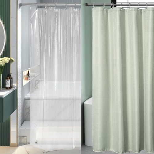 AmazerBath Small Stall Plastic Shower Curtain Liner and Sage Green
