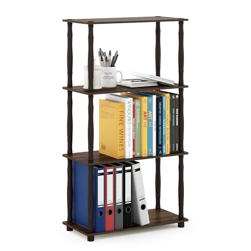Image of Furinno Turn-N-Tube 4-Tier Multipurpose Shelf Display Rack, Classic Tubes, Walnut /Brown