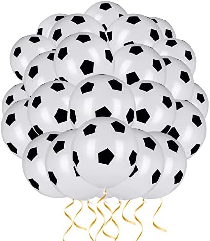 24 pieces Football Balloons,12 inch Sport Balloon,Black White Soccer Balloons for 2022 World Cup Football Party Kids Sport Theme Birthday Party Decorations