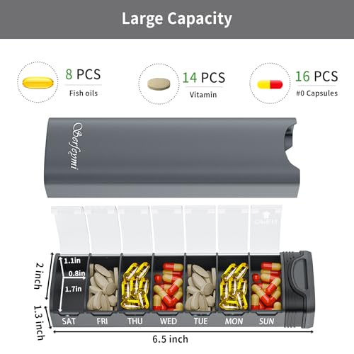 Image of Metal Weekly Pill Organizer, Serfeymi Aluminum Daily Pill Box(Spare Gasket Provided),7 Day Pill Case Travel Medicine Organizer,Pill Containers with Individual Lid for Vitamins,Pills, Supplement-Gray