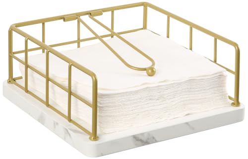 YINMIT Napkin Holder for Table Gold, Large Modern Napkin Holders for Paper Napkins, Flat Square Weighted Napkin Holder for Kitchen Countertop, Dining Table, Picnic, Cafe, Wedding Party (Marble)