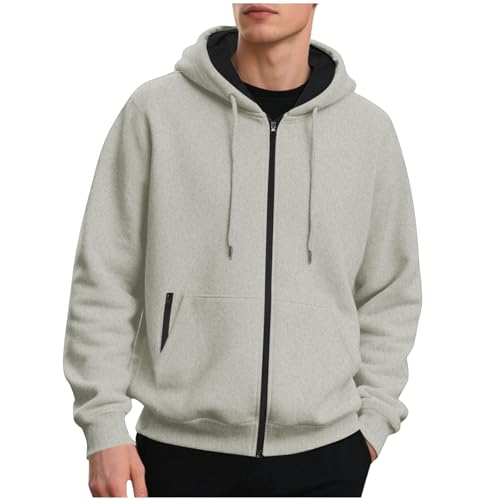 Zip Up Sweatshirt Men Solid Color Long Sleeve Pockets Cardigan Hoodie Plush Warm Fall Winter Pullover Sweater