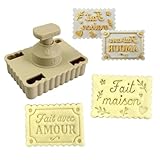 Emporte-pièce à poussoir pour biscuits – PivoFix® personnalisable avec plaques interchangeables – Fabriqué en France (Kit 2 motifs – 'Fait Maison' + 'Fait avec Amour')