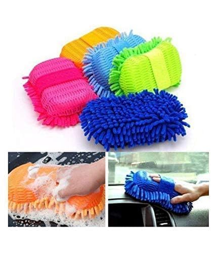 Image of 2-in-1 Chenille Hand Duster with Microfiber Mitt & Sponge - Soft Grip Handle, Car & Home Cleaning Tool for Dusting Dashboards, Furniture, Electronics & Interior Surfaces-Multicolor-1 pcs