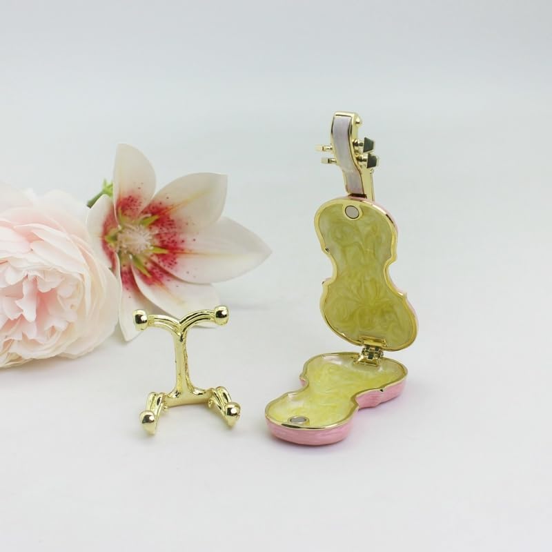 Hand-Painted Enamel Violin-Shaped Trinket Box - Musical Jewelry Storage Box for Earrings & Keepsakes, Vintage Home Decor, Unique Gift for Musicians, Music Lovers, Birthdays Pink image 4