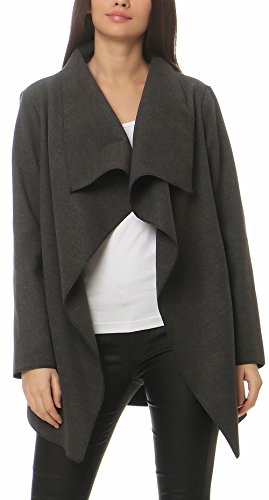 malito Damen Mantel kurz mit Wasserfall-Schnitt | Trenchcoat mit Gürtel | weicher Dufflecoat | Parka - Jacke 3041 (dunkelgrau) malito Damen Mantel kurz mit Wasserfall-Schnitt | Trenchcoat mit Gürtel | weicher Dufflecoat | Parka - Jacke 3041 (dunkelgrau)