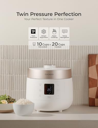 CUCKOO CRP-ST1009FW 10-Cup (Uncooked) / 20-Cup (Cooked) Twin Pressure Rice Cooker & Warmer with Nonstick Inner Pot, 16 Menu Options, 3 Voice Guide, Auto Clean (White)