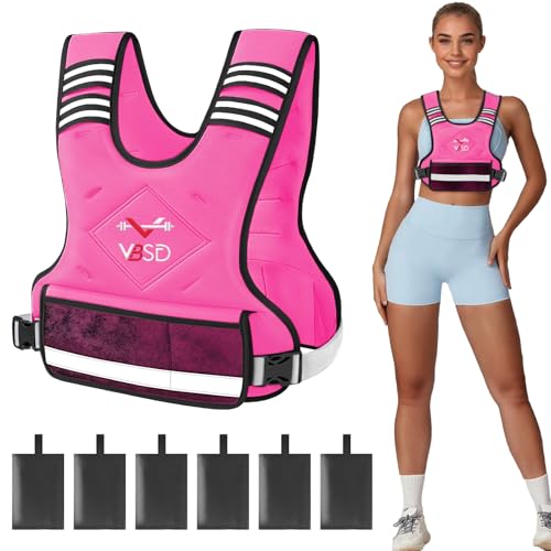 Image of VBSD Adjustable Weighted Vest for Women Men 4-10lb /11-20lb /20-32lb Vest with 6 Ironsand Weights Body Weight Vest with Reflective Strip for Running Walking Strength Training Workouts