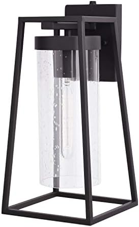 VAXCEL Nash 15.75 in. H 1-Light Textured Black Dusk to Dawn Sensor Outdoor Wall Sconce, Durable Steel, Clear Seeded Glass Shade, LED Compatible for Exterior Porch Patio Front Door or Garage