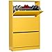 BAKAJI Scarpiera Salvaspazio Slim Portascarpe in Legno e Melanina con Ante e Ripiani Laccate Giallo a Ribalta Porta Scarpe Dimensioni Compatte a Doppia Profondità Fissaggio a Muro Parete (3 Ripiani)