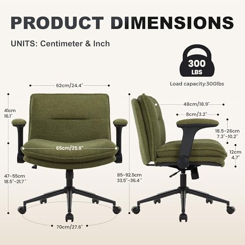 Image of Criss Cross Legged Office Chair with Wheels and Flip-Up Arms, Ergonomic Wide Seat Desk Chair with Thick Padded, Height Adjustable Criss Cross Chairs for Home Office, Bedroom,Vanity,Green