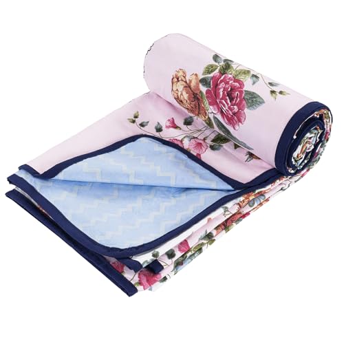 Image of Amazon Brand - Umi Blanket for Single Bed, 120 GSM Microfiber 2 Layered Quilted Dohar, Soft Lightweight Reversible Printed AC Blanket Single Bed for All Season (Pink, 152 x 225 cm)