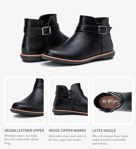Vepose Womens 9005 Flat Ankle Boots, No Heel Round Toe Short Booties4