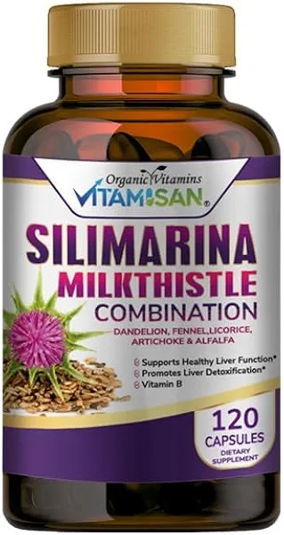 VITAMISAN Milk Thistle silimarina with Dandelion, Fennel. Licorice, Artichoke Alfalfa Detox & Cleansing Formula Support Liver 120 Capsules