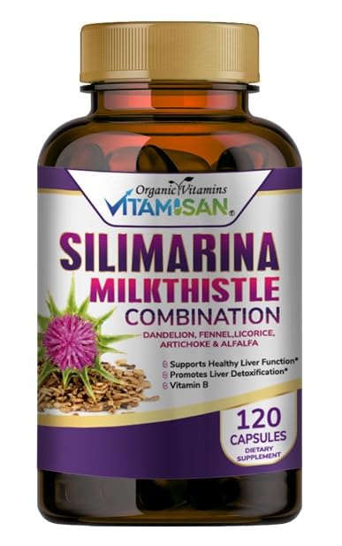 VITAMISAN Milk Thistle silimarina with Dandelion Fennel. Licorice Artichoke Alfalfa Detox & Cleansing Formula Support Liver 120 Capsules