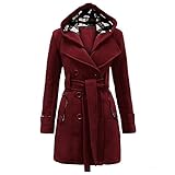 Women's Warm Fleece Hooded Double Breast Jacket with Belt Coat