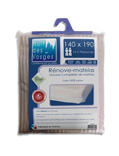 Nuit des Vosges 2064643 Rubens Rénove-Matelas Coton Ecru Rayé Beige 140 x 190 cm