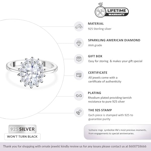 Image of Ornate Jewels 925 Sterling Silver American Diamond Halo Ring for Womens and Girls | With Certificate of Authenticity and 925 Stamp | Life-time Warranty*