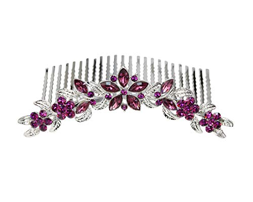 Faship Gorgeous Purple Rhinestone Crystal Floral Hair Comb #TOP19