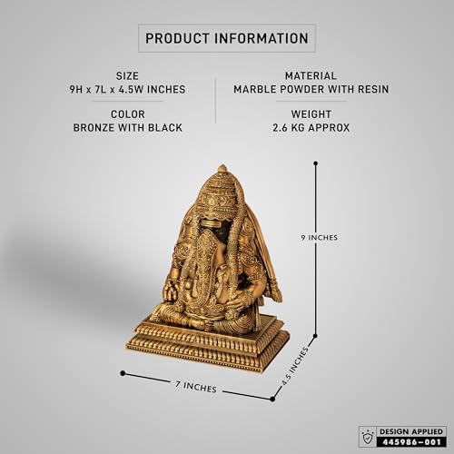 Image of SILAII Pillayarpatti Karpaga Vinayagar Sculpture - Sacred Wish-Granting Ganesha Idol for Home & Pooja Room (Antique Bronze, 9 INCHES)