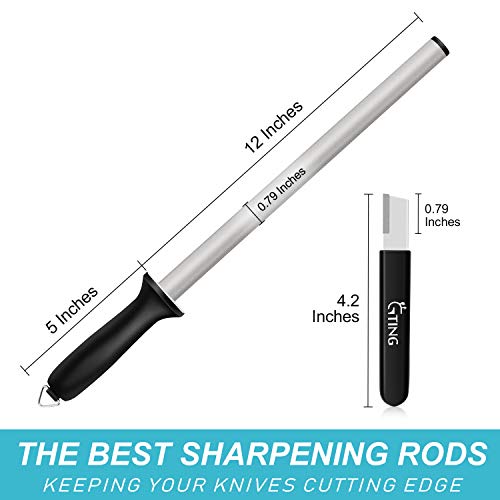 12 Inch Diamond Honing Steel, G-Ting Professional Knife Sharpener Rod Kitchen Diamond Sharpening Rod Stick Tungsten Carbide Sharpener For Honing Knife Blades, Chef Knives, Pruning Shears, Garden Tools #TOP1