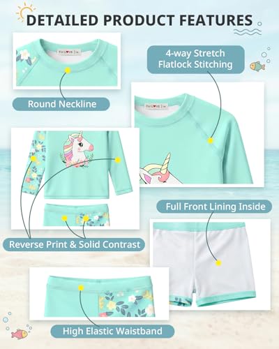 Image of weVSwe Girls Rash Guard Set 2-Piece UPF 50+ Sun Protection Swimsuit 2T-14 Years