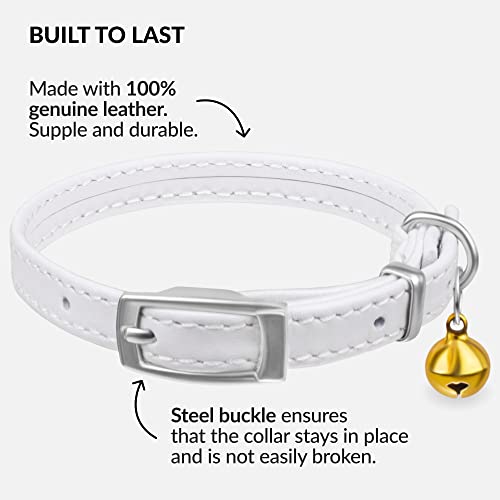 Image of Soft Leather Cat Collar with Safety Elastic Strap - White
