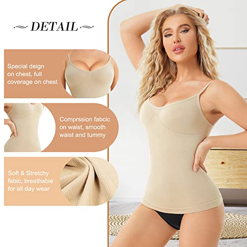 Irisnaya Shapewear Tops For Women Tummy Control Tank Shaping Camisole Seamless Body Shaper Slimming Cami Waist Trainer Vest(Medium/Large, Beige) #TOP2