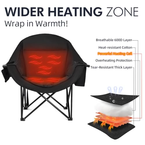 Image of Heated Oversized Camping Chair - Heavy Duty Padded Comfy Warm Outdoor Chair