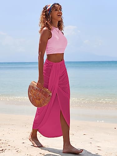 Image of ZAFUL Women's Casual Sleeveless Summer Two Piece Outfits Crop Top and Side Split Draped Ruched Maxi Skirt Set Solid Suiting