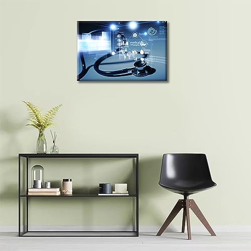 Image of 1 Panels Stethoscope and Medical Framed Wall Art Medical Stethoscope and Infographic Canvas Photo Art Prints Medical Prints for Wall Decor Giclee Gallery-Wrapped Posters and Prints (12 inch Wx18 H)