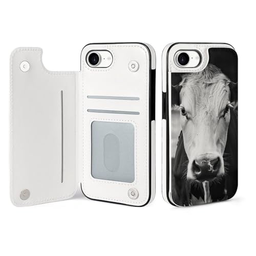 Housse portefeuille iPhone 16 à motif vache pour ranger vos cartes en terrasse