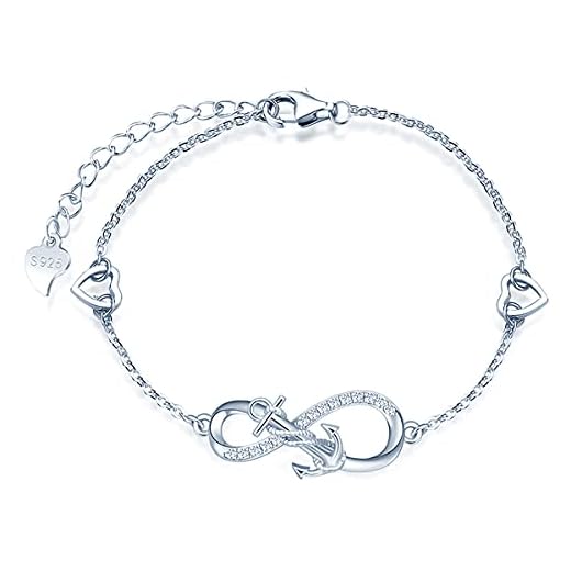 Beforya Paris – Infinity Ankare armband – Silver 925 – Vackert damarmband med zirkonia – armband med elegant presentförpackning