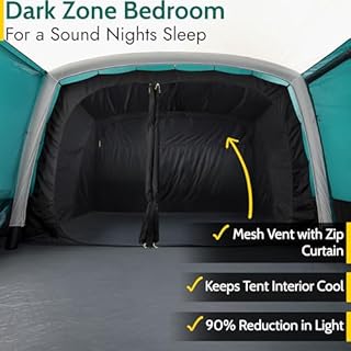 Trail Luxton 5 Man Inflatable Air Tent, Family Tunnel Camping Tent, 5000mm Waterproof, Dark Zone Bedroom, Living Area, Front Awning, Cable Access, Carry Bag & Pump (L515cm x W330cm x H200cm)