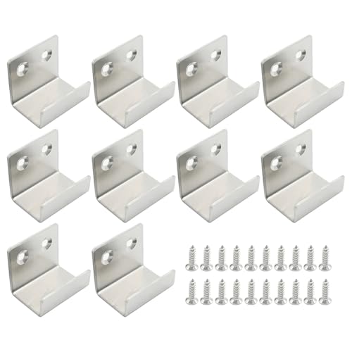 Image of 10PCS Wall Mounted Hook Fastener, Silver Stainless Steel Tile Wall Display Clip, Heavy Duty Flat J-Shaped Hook Hanger, Thicken Tile Hanger for Wall Display (Inner Width 25MM)