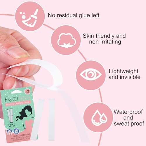 liuchanghe Fashion Tape Doppelseitig, 50 Stück Klebestreifen Kleidung, Transparentes Body Tape, Geeignet für alle Stoffarten und empfindliche Haut