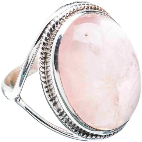 Navya Craft Rose Quartz Oval 925 Sterling Silver Handmade Statement Women Ring Pink Gemstone Jewelry Size 4-13 US