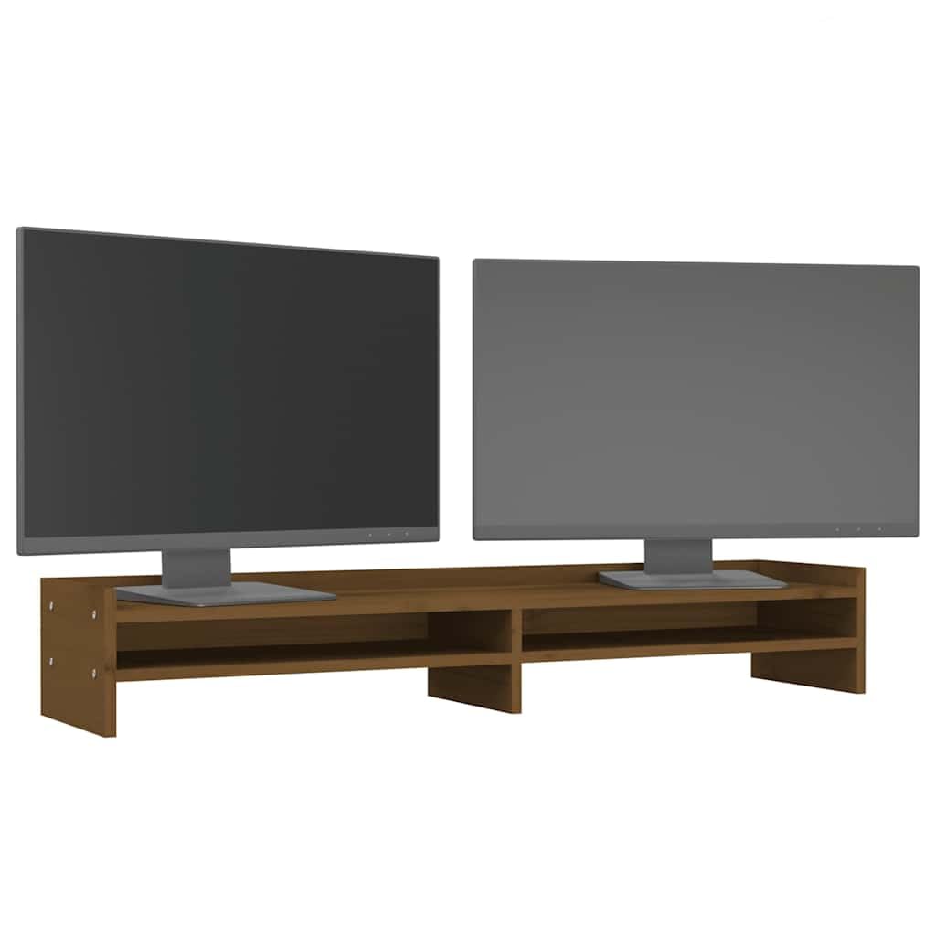 Soporte para monitor marrón miel 100 x 24 x 16 cm de pino macizo para trabajar ergonómicamente en la oficina en casa, adecuado como soporte de escritorio, soporte para ordenador portátil