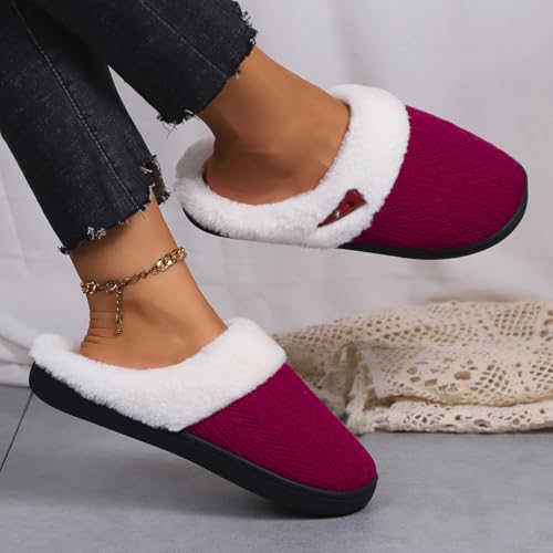 Women's Slip on Fuzzy House Slippers Memory Foam Slippers Scuff Outdoor Indoor Warm Plush Bedroom Shoes Faux Fur Lining House Shoes for Women3