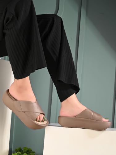 Image of DOCTOR HEALTH SUPER SOFT Women's Orthopedic Cross Strap Slides | Ultra Soft Cushioned Lightweight Slip-On Slippers | Anti-Skid Comfortable Platform Sandals for Everyday Wear