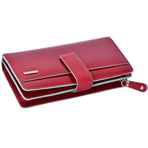 VISCONTI Portafoglio Donna Vera Pelle con protezione RFID Porta Carte di Credito con XXL Portamonete Portafogli Porta Banconote - XXL Multicolore Verona - (Rosso)