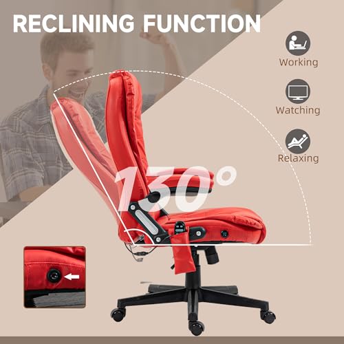Image of HOMCOM High Back Vibration Massage Office Chair with 6 Vibration Points, Heated Reclining PU Leather Computer Chair with Armrest and Remote, Red