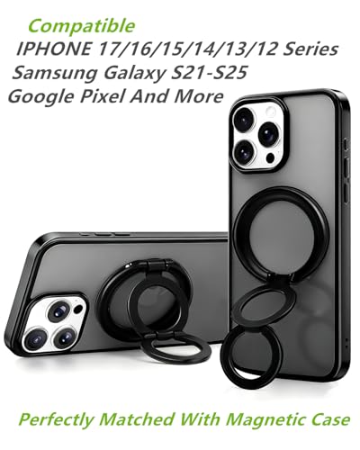 Image of ANEWSIR Magnetic Phone Ring MagSafe Phone Grip, Magnetic Cell Phone Stand Holder Finger Ring [Super Magnet] [360 Rotation] [Double Bracket] Compatible with iPhone 17 /16 /15 /14 /13 /12 Series - Black