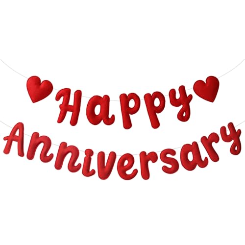 Mindsoft 2�� �R�t�� 3D �t�F���g ���b�h Happy Anniversary and Heart Garland �o�i�[ �ė��p�\ ���}���`�b�N �f�R���[�V���� Happy Anniversary �T�C�� �E�F�f�B���O�p�[�e�B�[ �f�R���[�V