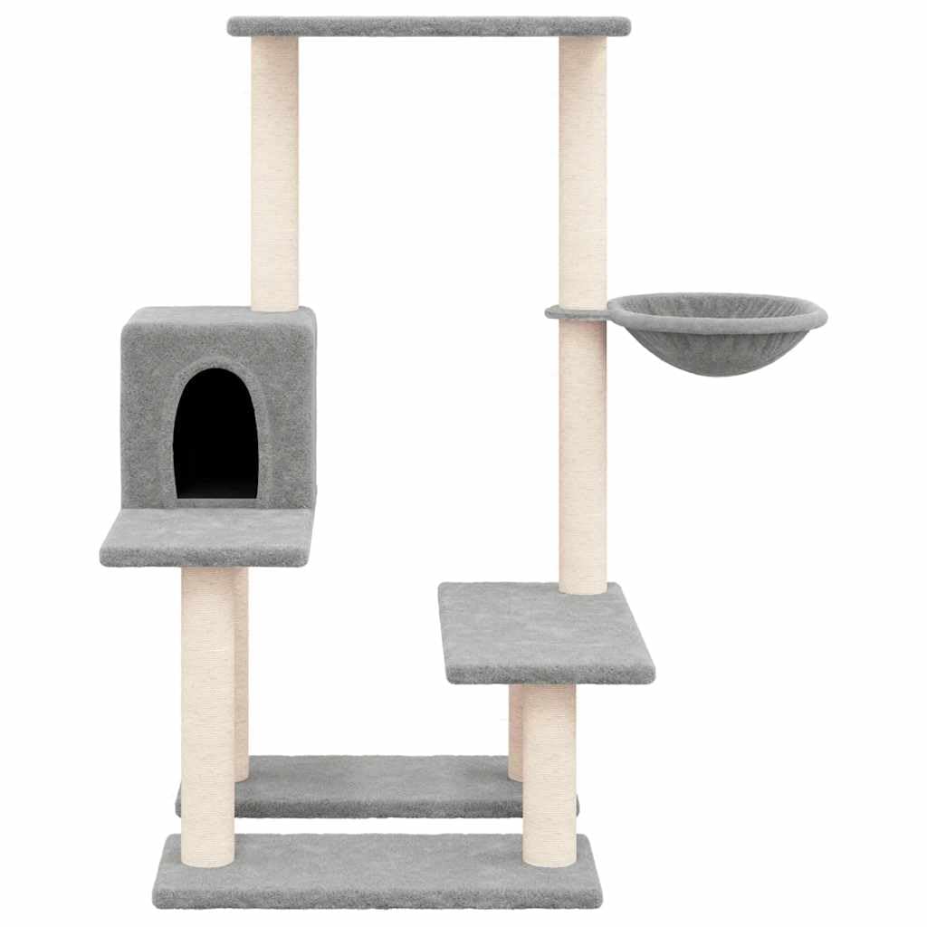 Kratzbaum mit Sisal-KratzsäulenHellgrau 94,5 cm | Mehrstufiger Kletterturm mit Plüsch-Kuschelhöhle und Liegemulde für das Wohnzimmer zur Krallenpflege.